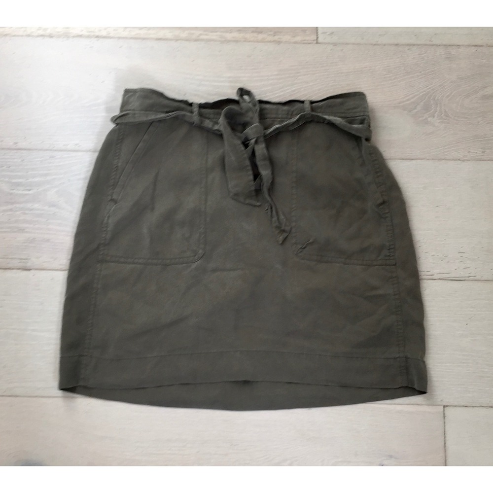 Ann Taylor LOFT Olive Green Tie Waist Mini Skirt Womens Small Pocket Utility